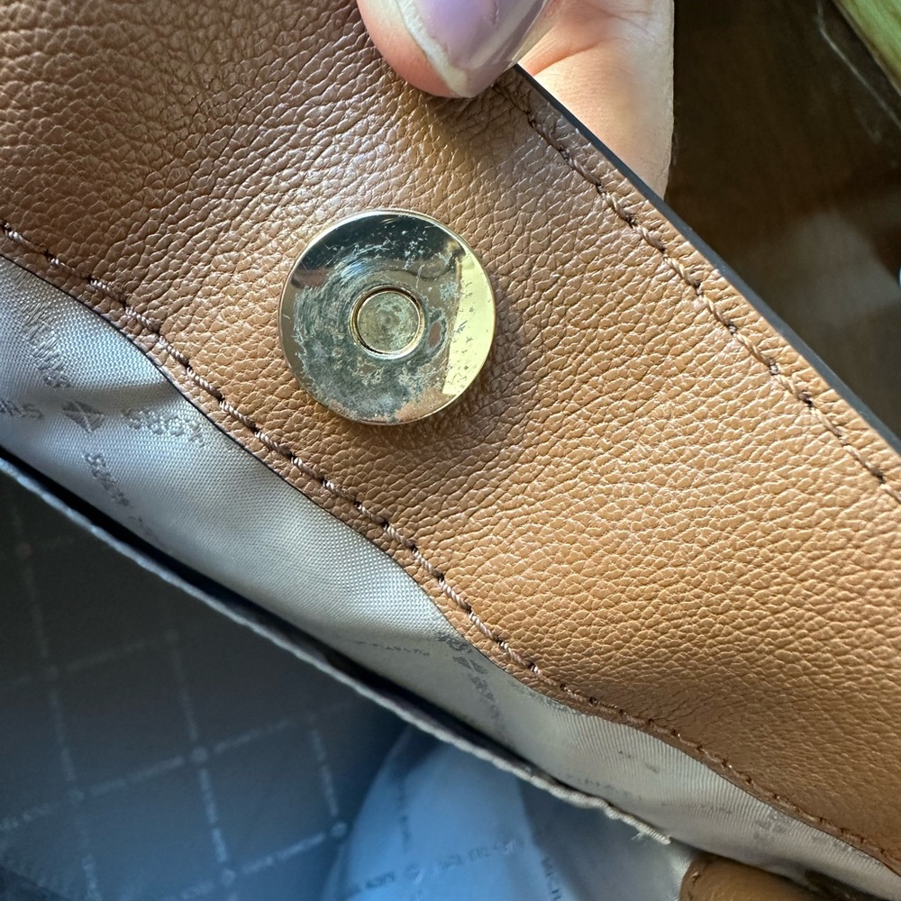 Michael Kors Brown and Tan Diagonal Stripe Leather Satchel - Picture 8 of 16